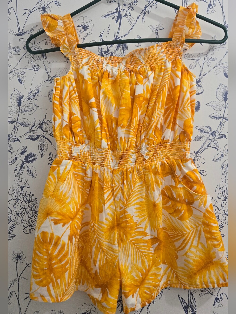 Janie and Jack Apricot Floral Smocked One-Piece Romper